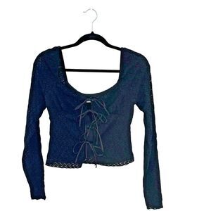 Altar’d State Black Lace Tie Front Crop Top XS Whimsigoth Witch Fairy Grunge